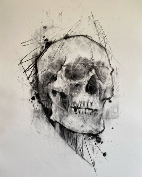 Human Skull 12 - (unframed) Charcoal Drawing by Dan