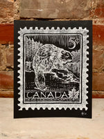 Beaver Stamp Linocut Print