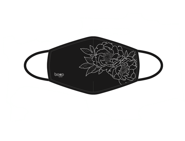 Non-Medical reusable face mask with wrap around peony design