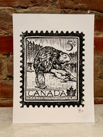 Beaver Stamp Linocut Print