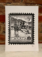 Beaver Stamp Linocut Print